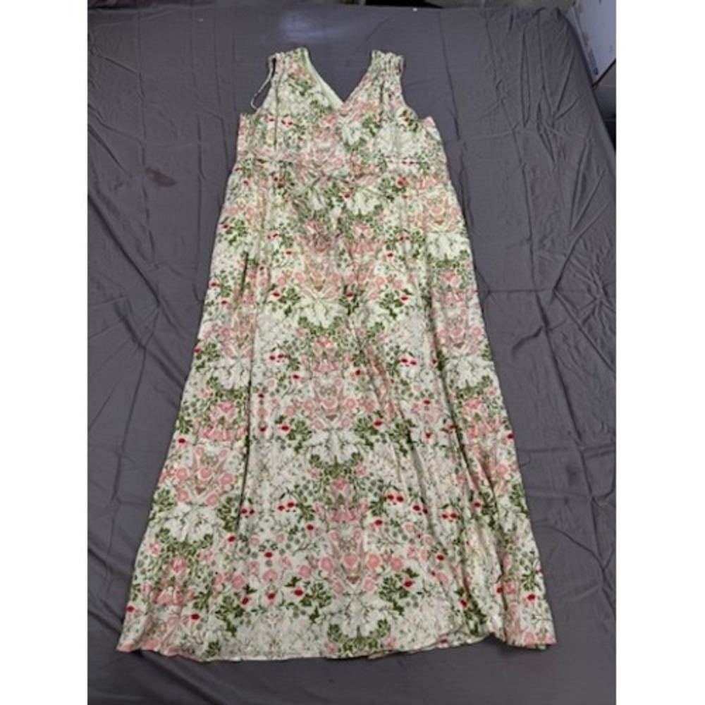 Eva Mendes NY&Co Floral Maxi Dress XXL Green Pink Sleeveless V-Neck Long Dress